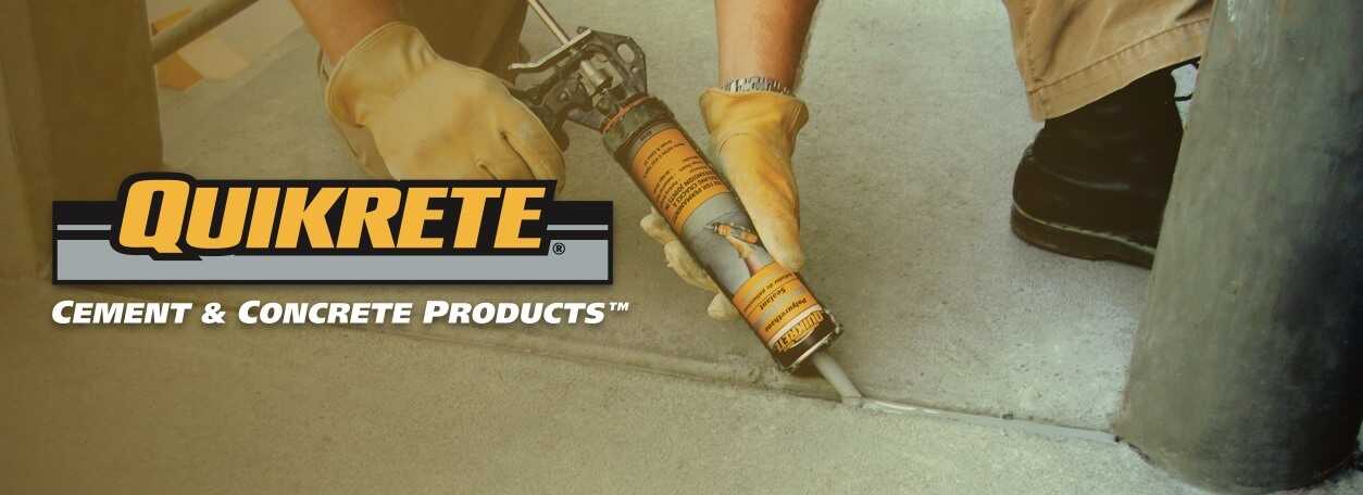 Quikrete logo with person applying concrete filler
